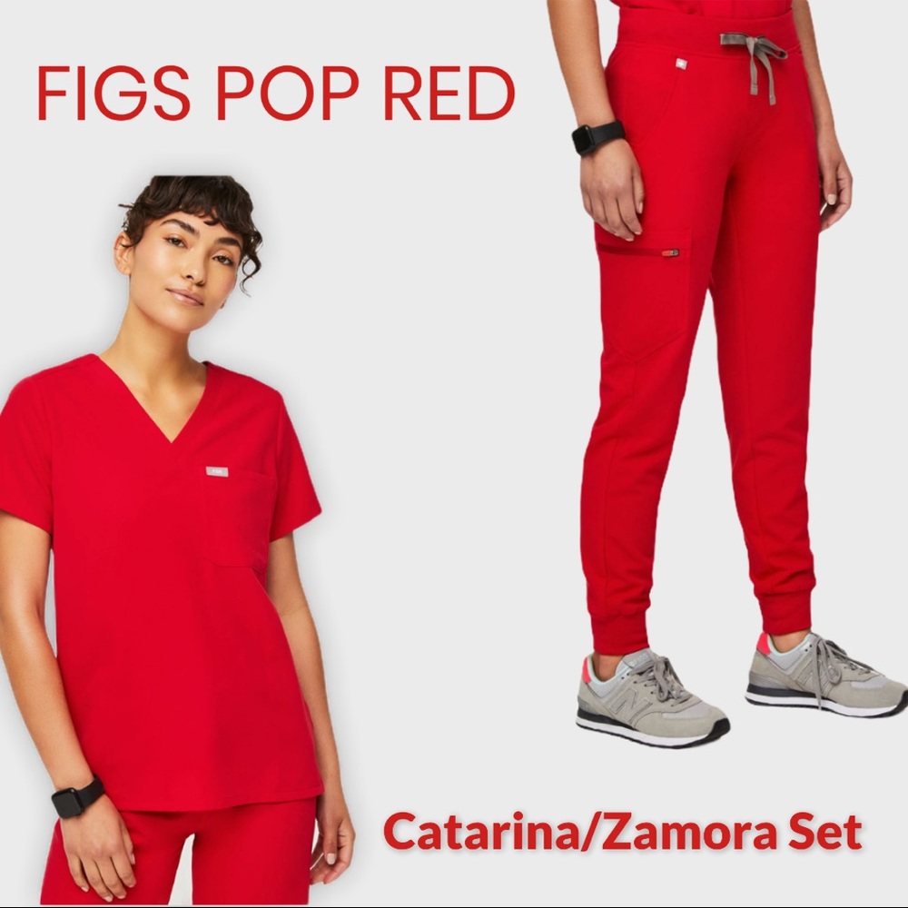 Figs Scrub Set in Pop Red NWT